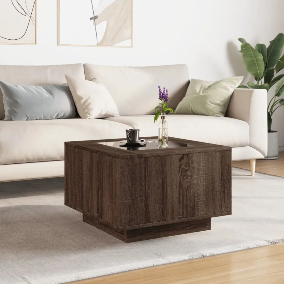 vidaXL Salontafel met LED 60x60x40 cm bewerkt hout bruin eikenkleurig, foto 3