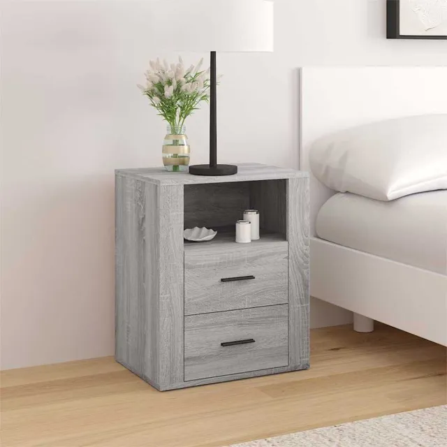 vidaXL Nachtkastje 50x36x60 cm bewerkt hout grijs sonoma eikenkleurig, foto 2