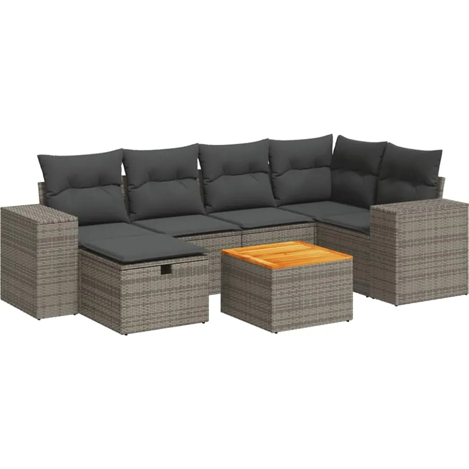 vidaXL 7-delige Loungeset met kussens poly rattan grijs, foto 3