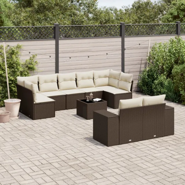 vidaXL 10-delige Loungeset met kussens poly rattan bruin, foto 2