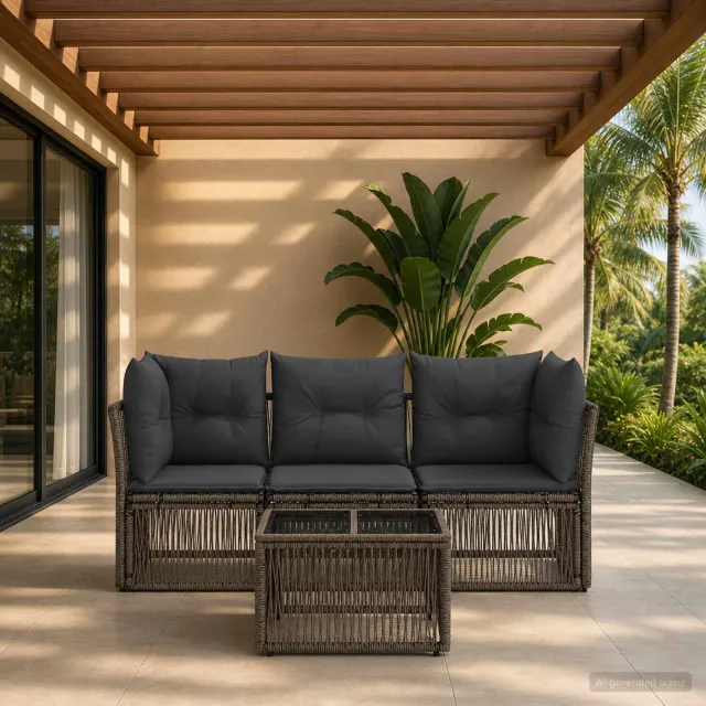 vidaXL Tuinbankenset 4 st Grijs poly rattan, foto 2