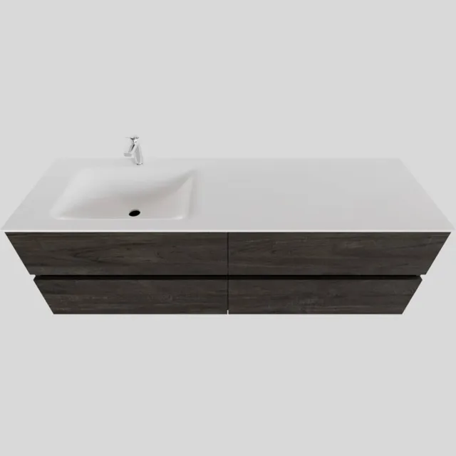 Boss & Wessing Badkamermeubel Solid Surface BWS Stockholm 200x46 cm Wood Dark Brown Wasbak Links (1 kraangat, 4 lades)