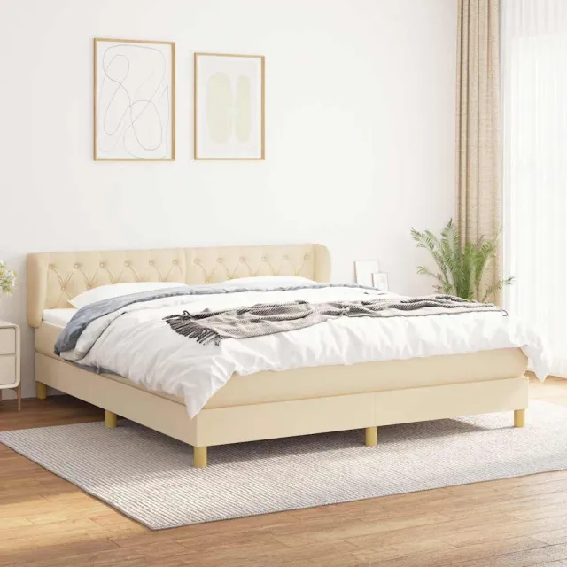 vidaXL Boxspring met matras stof crèmekleurig 160x200 cm