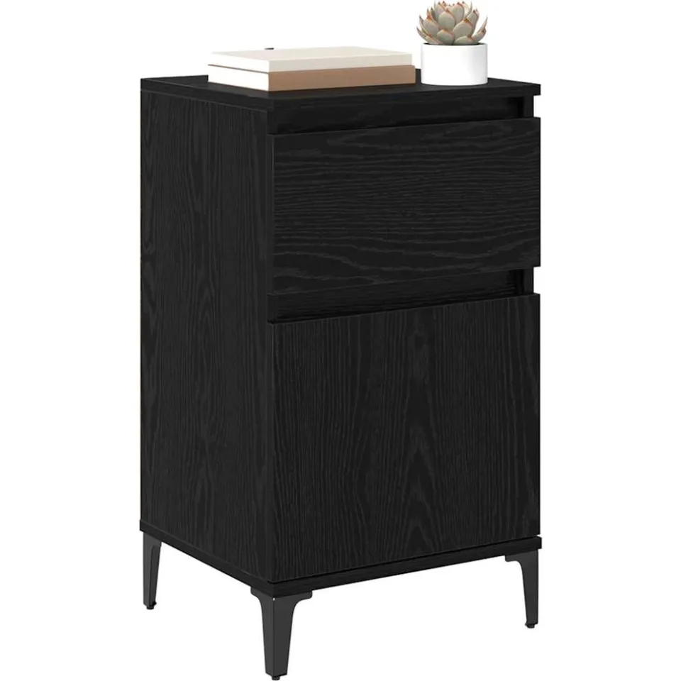 vidaXL Nachtkastje Zwart Eiken 40 x 35 x 70 cm Bewerkt hout