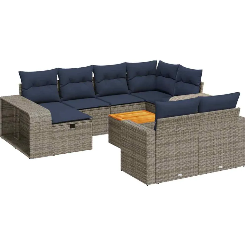 vidaXL 11-delige Loungeset met kussens poly rattan grijs, foto 3