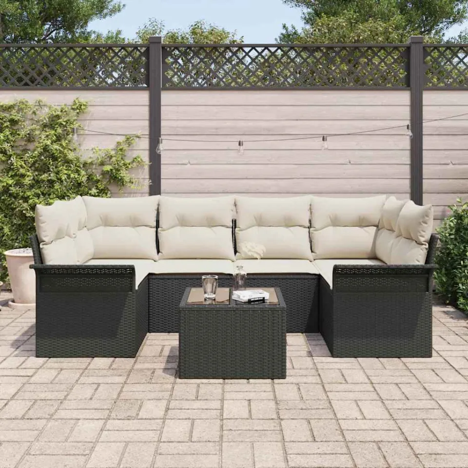 vidaXL Tuin Sofa Set 7 st Zwart poly rattan, foto 3