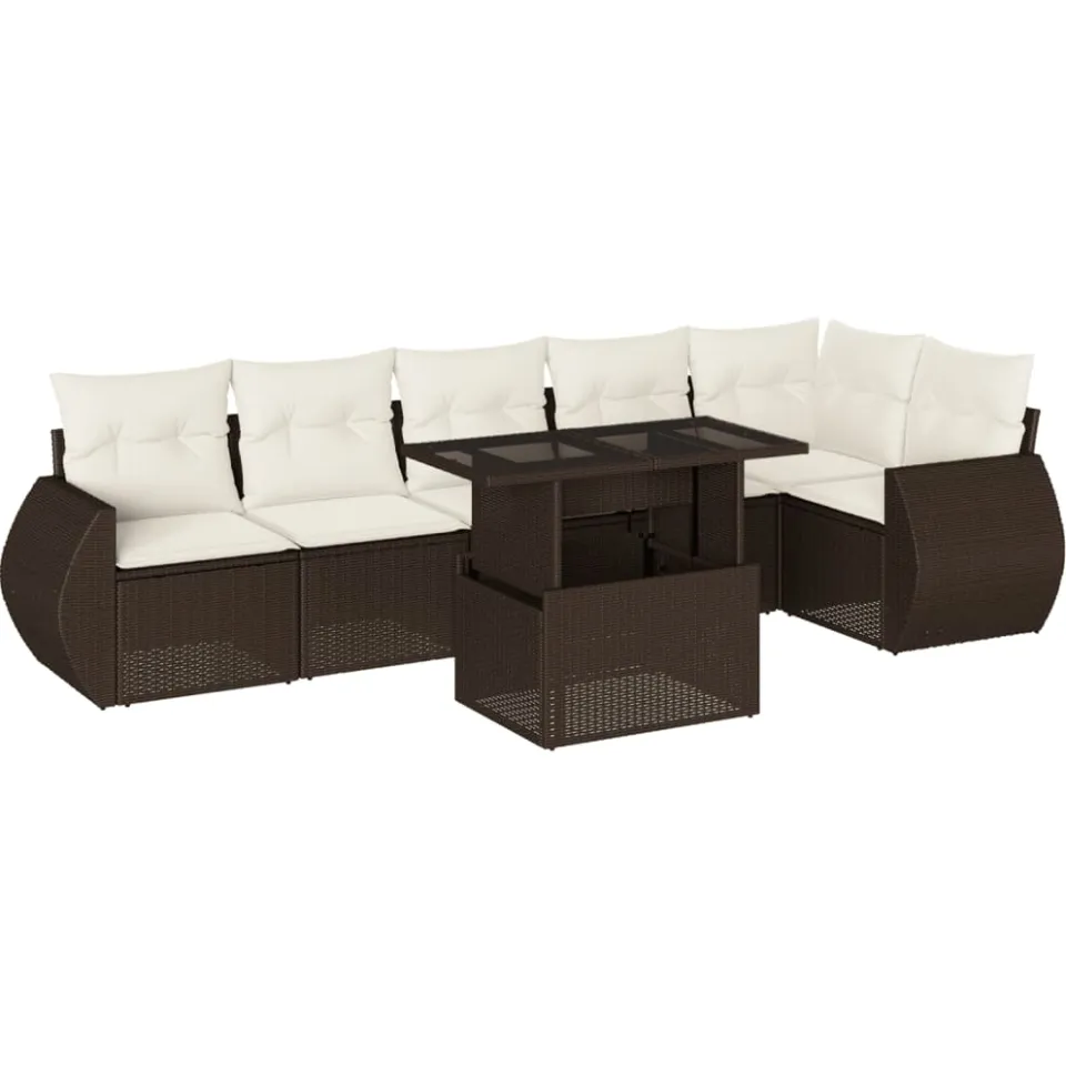 vidaXL 7-delige Loungeset met kussens poly rattan bruin, foto 3