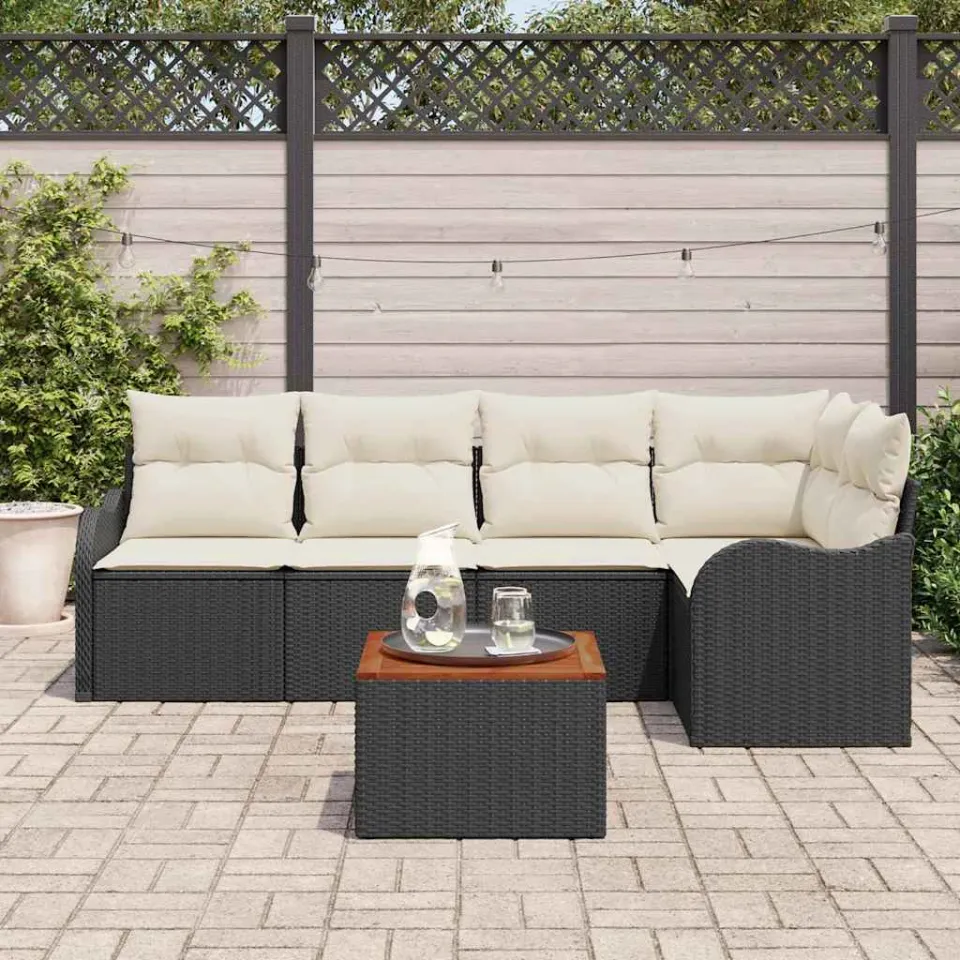 vidaXL Tuinbankenset 6 st Zwart poly rattan, foto 3