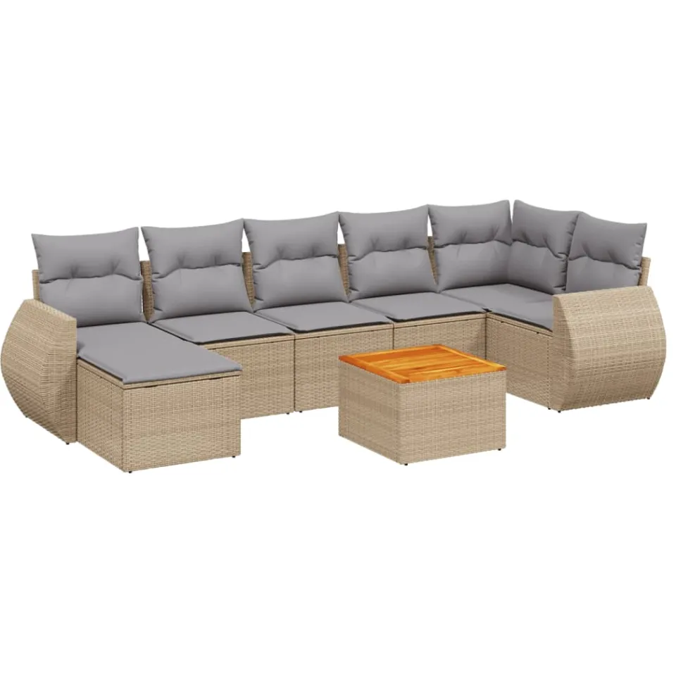 vidaXL 8-delige Loungeset met kussens poly rattan beige, foto 3