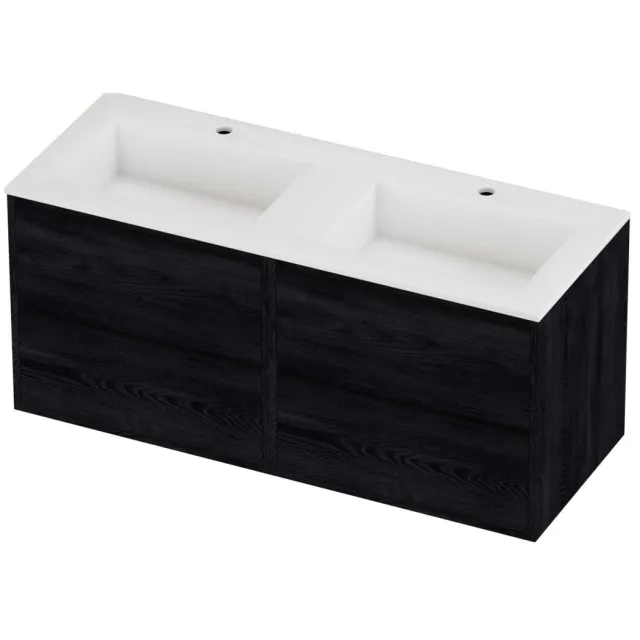 Proline Aristo Badmeubelset Polystone Elegant Greeploos 120x46x54 cm Mat White Black Oak Eiken