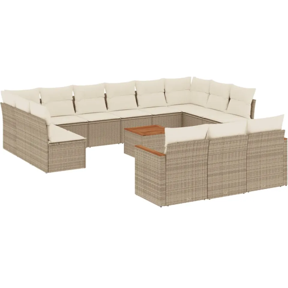 vidaXL 14-delige Loungeset met kussens poly rattan beige, foto 3