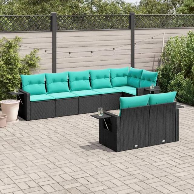 vidaXL 8-delige tuinbankset met kussens, zwart polyrotan, foto 2
