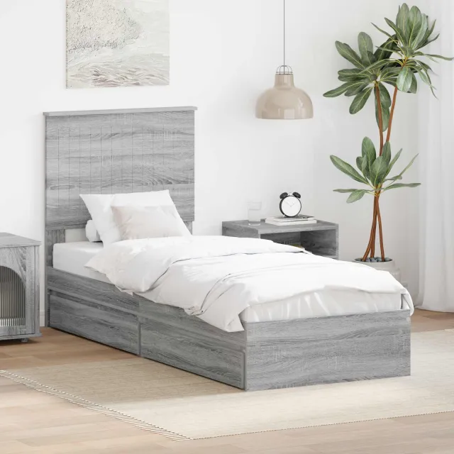 vidaXL Opslag bed met lade Grijs Sonoma 75 x 190 cm Bewerkt hout