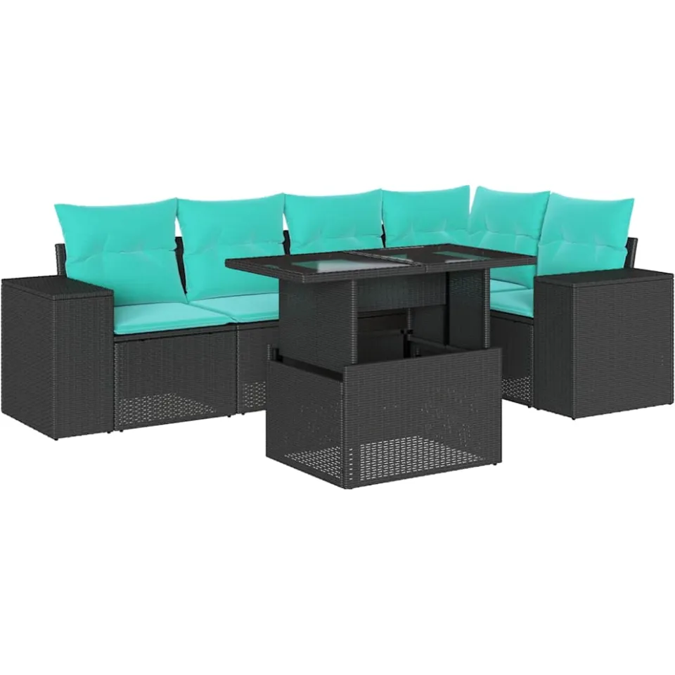 vidaXL 6-delige tuinbankset met kussens van zwart polyrotan, foto 3