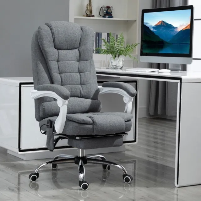MODFU Bureaustoel – Draaistoel met Vibratiemassage & Verwarming – Verstelbare Rugleuning & Voetensteun – Polyester – Grijs – 65 x 70 x 111-119 cm