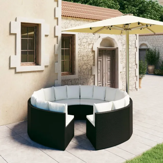 vidaXL 8-delige Loungeset met kussens poly rattan zwart, foto 2