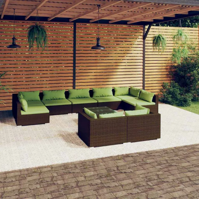 vidaXL 10-delige Loungeset met kussens poly rattan bruin, foto 2