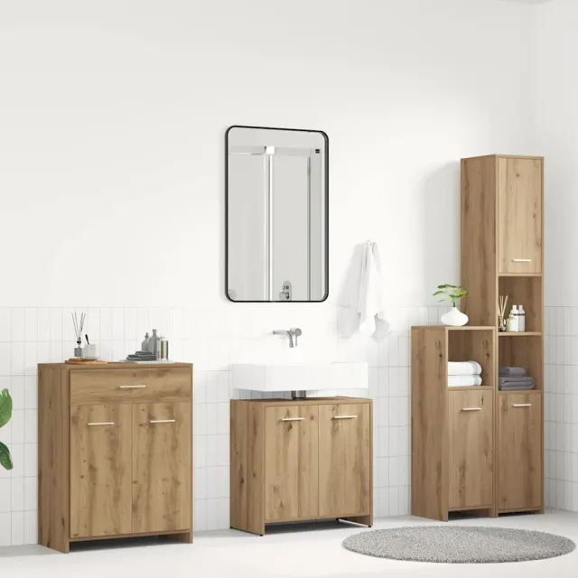 vidaXL 4-delige Badkamermeubelset bewerkt hout artisanaal eikenkleur Bruin