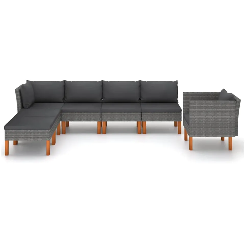 vidaXL 7-delige Loungeset poly rattan en eucalyptushout grijs