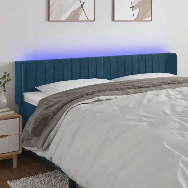 vidaXL Hoofdbord LED 163x16x78/88 cm fluweel donkerblauw