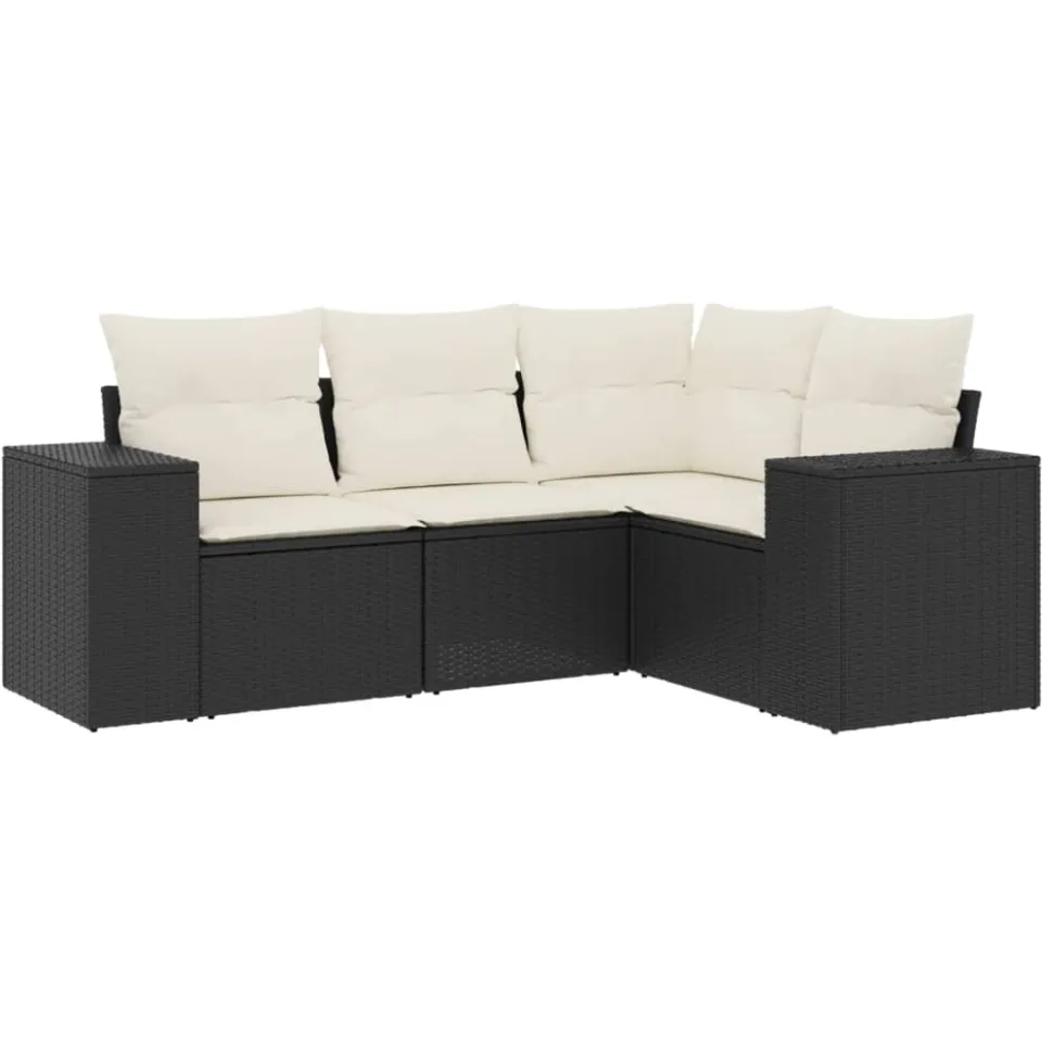 vidaXL 4-delige Loungeset met kussens poly rattan zwart