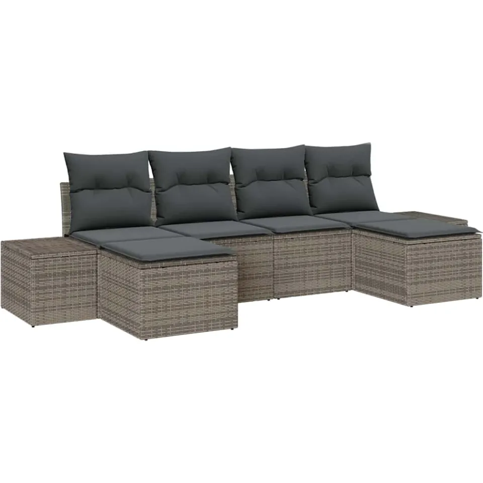 vidaXL Tuin Sofa Set 6 st Grijs poly rattan, foto 4