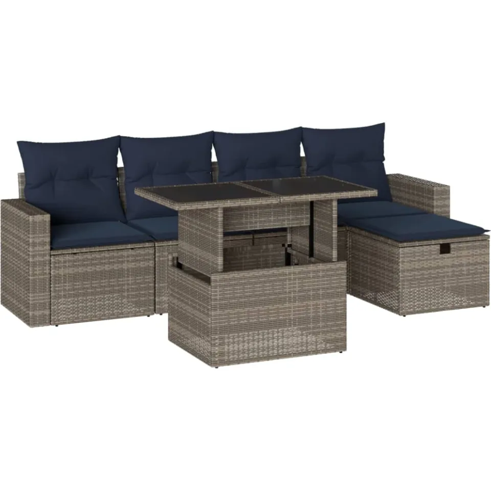 vidaXL 6-delige tuinbankset met kussens, grijs polyrotan, foto 3