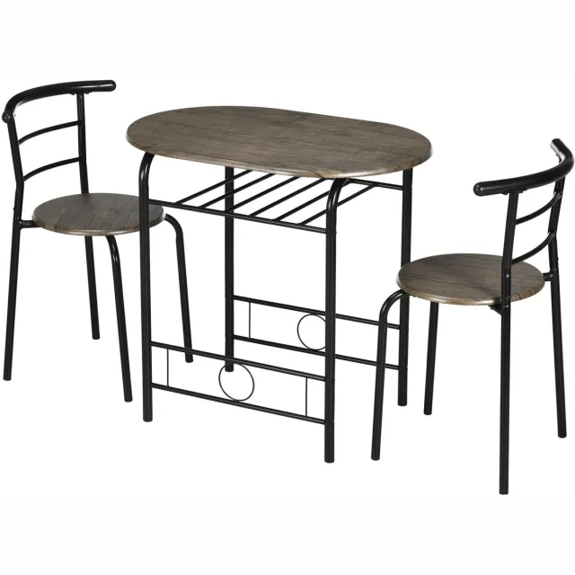 Homcom Eethoek met ovale tafel en 2 stoelen - Eettafel set - Tafel en stoelen - Zwart schwarz
