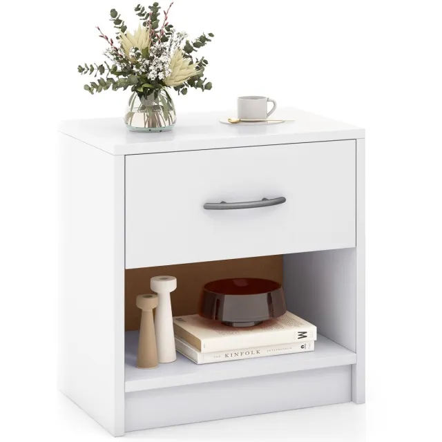Costway Nachtkastje met lade, kleine bijzettafel met open vak, banktafel, nachtkastje, nachtkastje voor slaapkamer, woonkamer, 38,5 x 28 x 40,5 cm (wit)