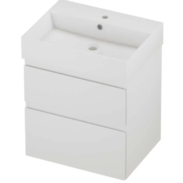 Proline Zara Badmeubelset Porselein Loft 1 Kraangat Asymmetrisch 60x46x73 cm Glans Wit Mat Wit