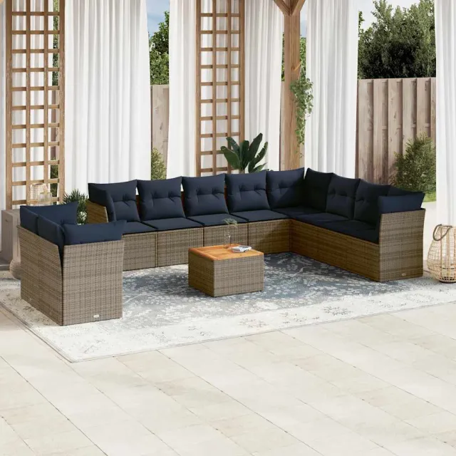 vidaXL 11-delige Loungeset met kussens poly rattan grijs, foto 2