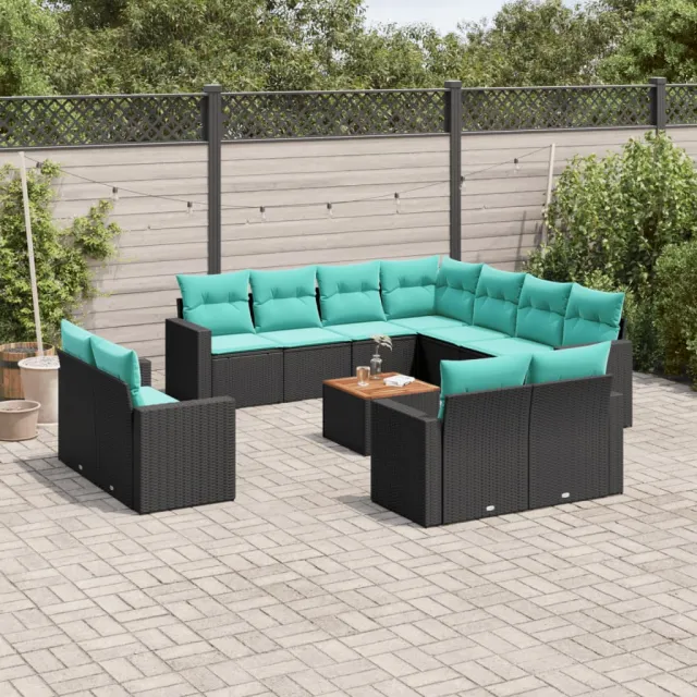 vidaXL 12-delige Loungeset met kussens poly rattan zwart, foto 2