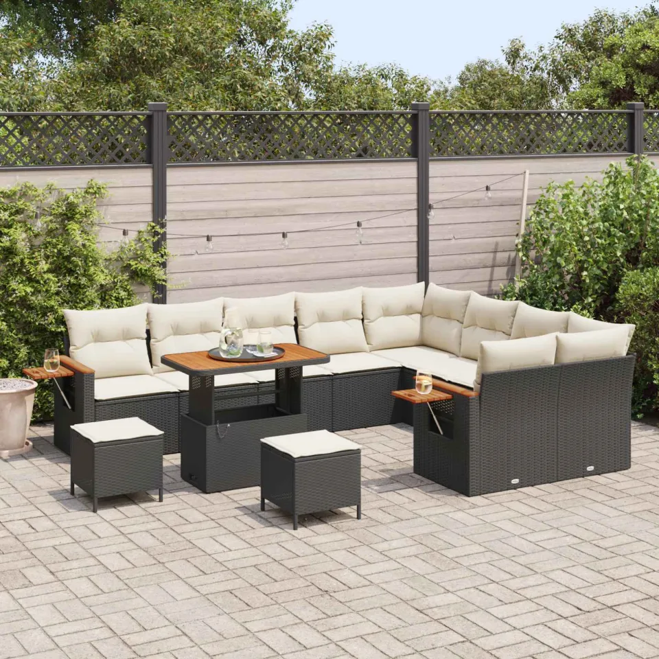 vidaXL Tuinbankenset 12 st Zwart poly rattan, foto 3