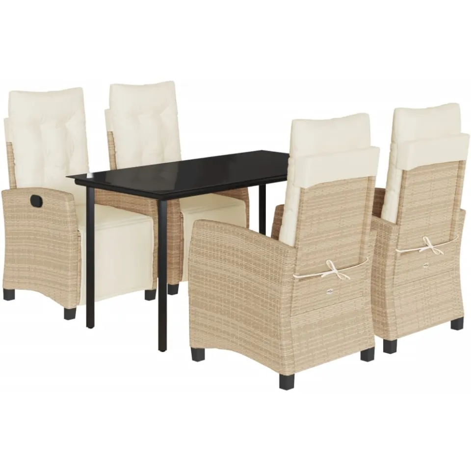 vidaXL 5-delige Tuinset met kussens poly rattan beige