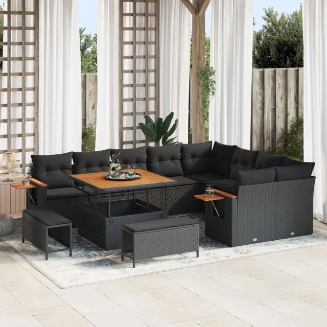 vidaXL Tuinbankenset 12 st Zwart poly rattan, foto 2