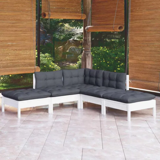 vidaXL 5-delige Loungeset met kussens grenenhout wit, foto 2