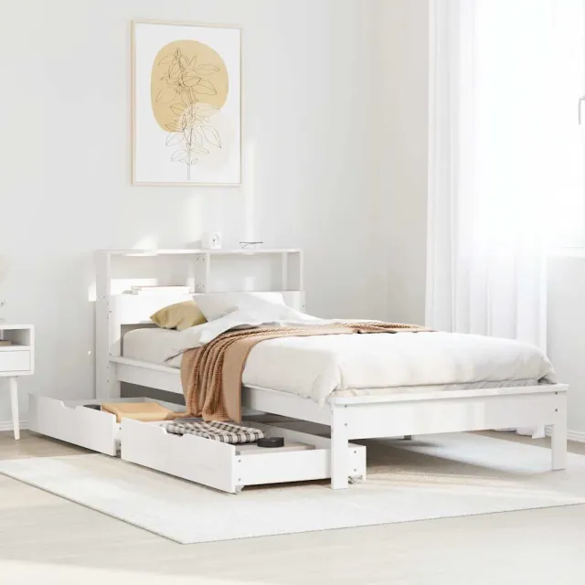 vidaXL Bed met boekenkast zonder matras grenenhout wit 100x200 cm