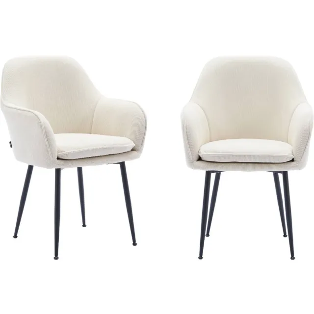 sweeek Set van 2 corduroy fauteuils met matzwarte metalen poten, b 57 x d 59 x h 84,5 gebroken wit