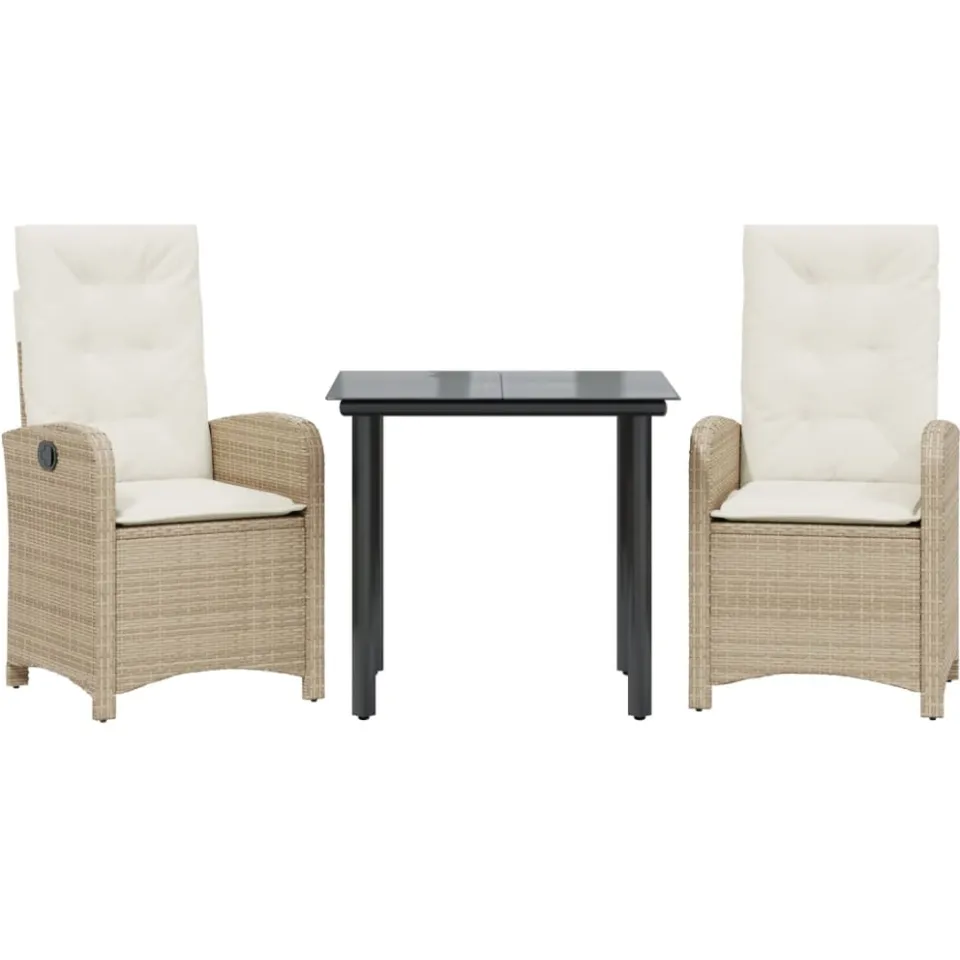 vidaXL 3-delige Tuinset met kussens poly rattan beige