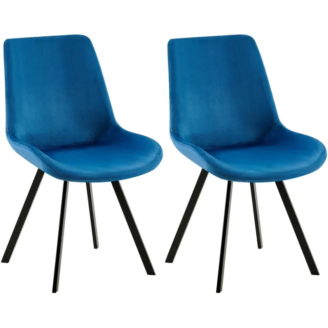CLP Lewes Set van 2 eetkamerstoelen - klassiek - draaibaar - met rugleuning - velvet - fluweel - Fluweel/donkerblauw