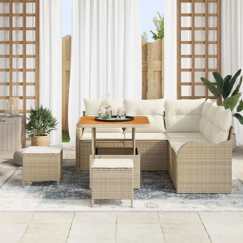 vidaXL Tuinbankenset 8 st Beige poly rattan, foto 3