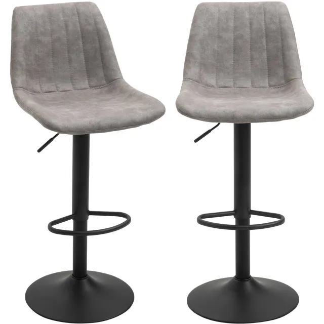 Lunpog Set barkrukken - 2 stoelen - Met rugleuning - In hoogte verstelbaar - 360° draaibaar - Voetsteun - Geschikt voor eetkamers en keukens - Grijs