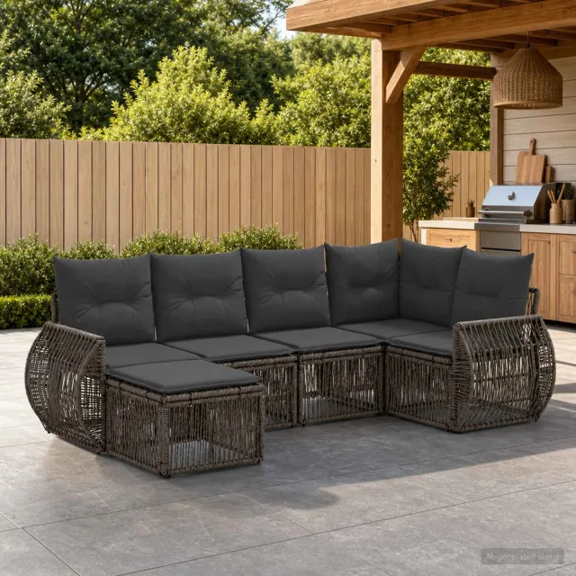 vidaXL Tuinbankenset 6 st 8-zits Grijs en Donkergrijs poly rattan