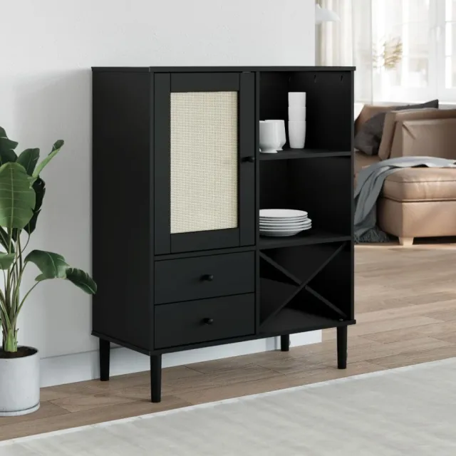vidaXL Hoge kast SENJA 90x40x112 cm rattan look grenenhout zwart