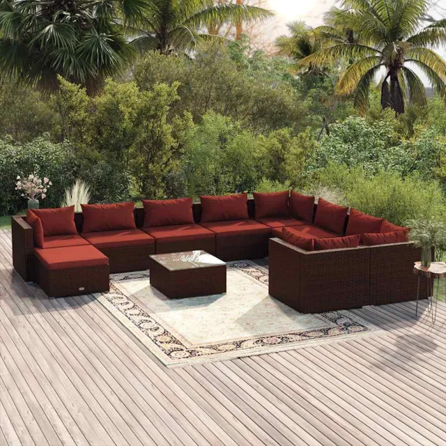 vidaXL 11-delige Loungeset met kussens poly rattan bruin, foto 2