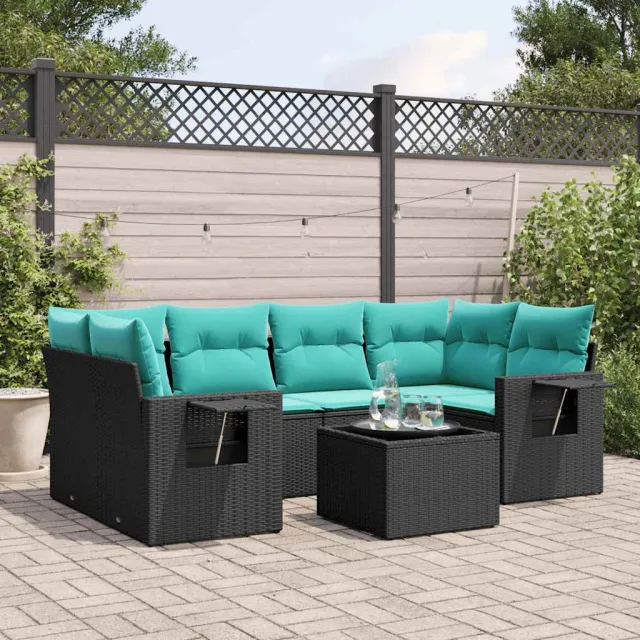 vidaXL 7-delige tuinbankset met kussens van zwart polyrotan, foto 2