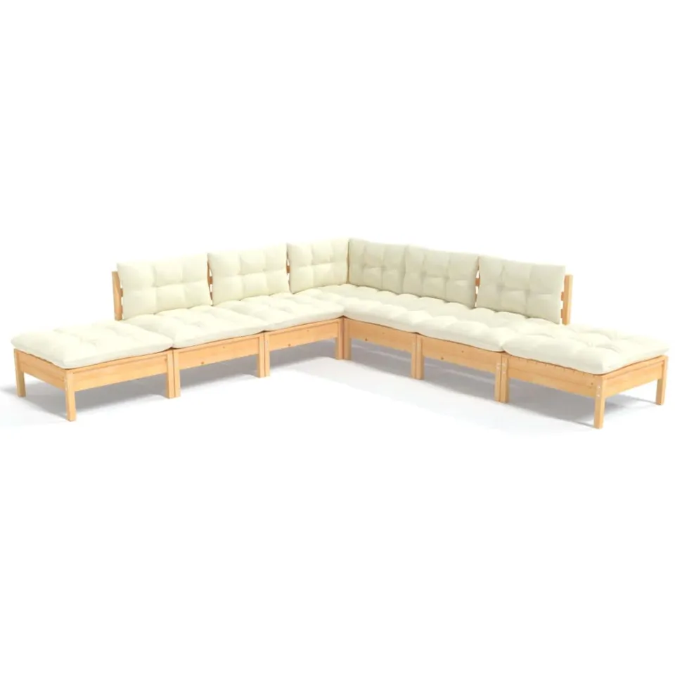 vidaXL 7-delige Loungeset met crèmekleurige kussens grenenhout, foto 3