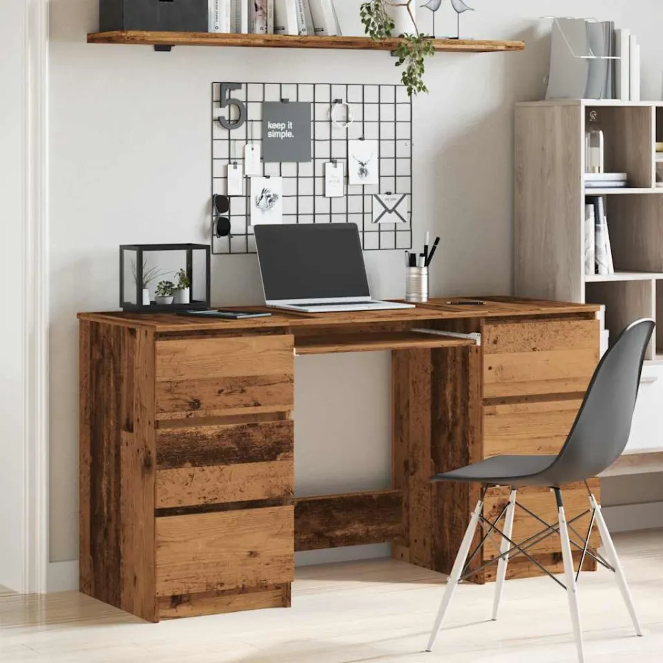 vidaXL Schrijftafel 140x50x77 cm bewerkt hout oud houtkleurig bruin, foto 2