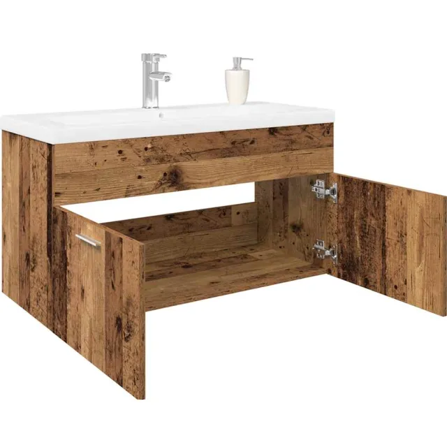 vidaXL Wastafelkast met ingebouwde wasbak bewerkt hout oud hout Bruin