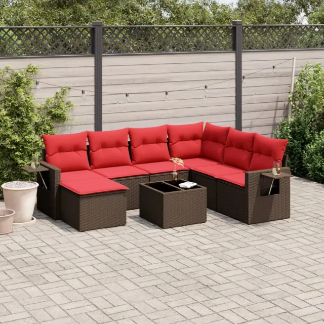 vidaXL 8-delige tuinbankset met kussens, bruin polyrotan